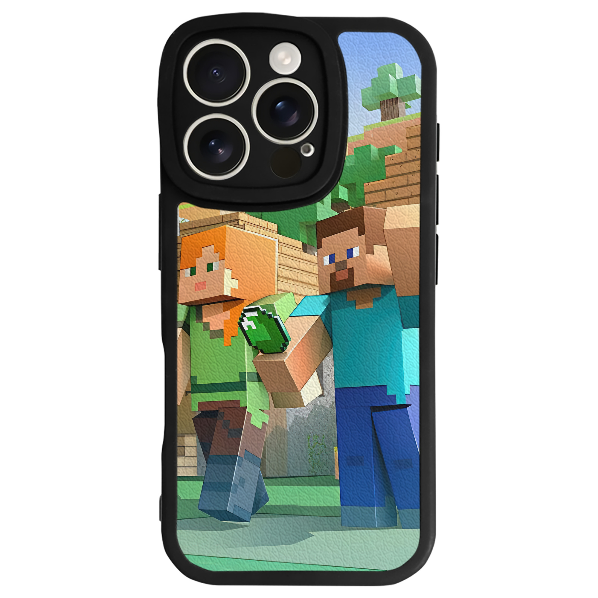 （画像用） マインクラフト ブロックの世界 Minecraft MC Block world 【iPhone 16シリーズ対応】シリコンスマホケース（レザー調） 材質：シリコン